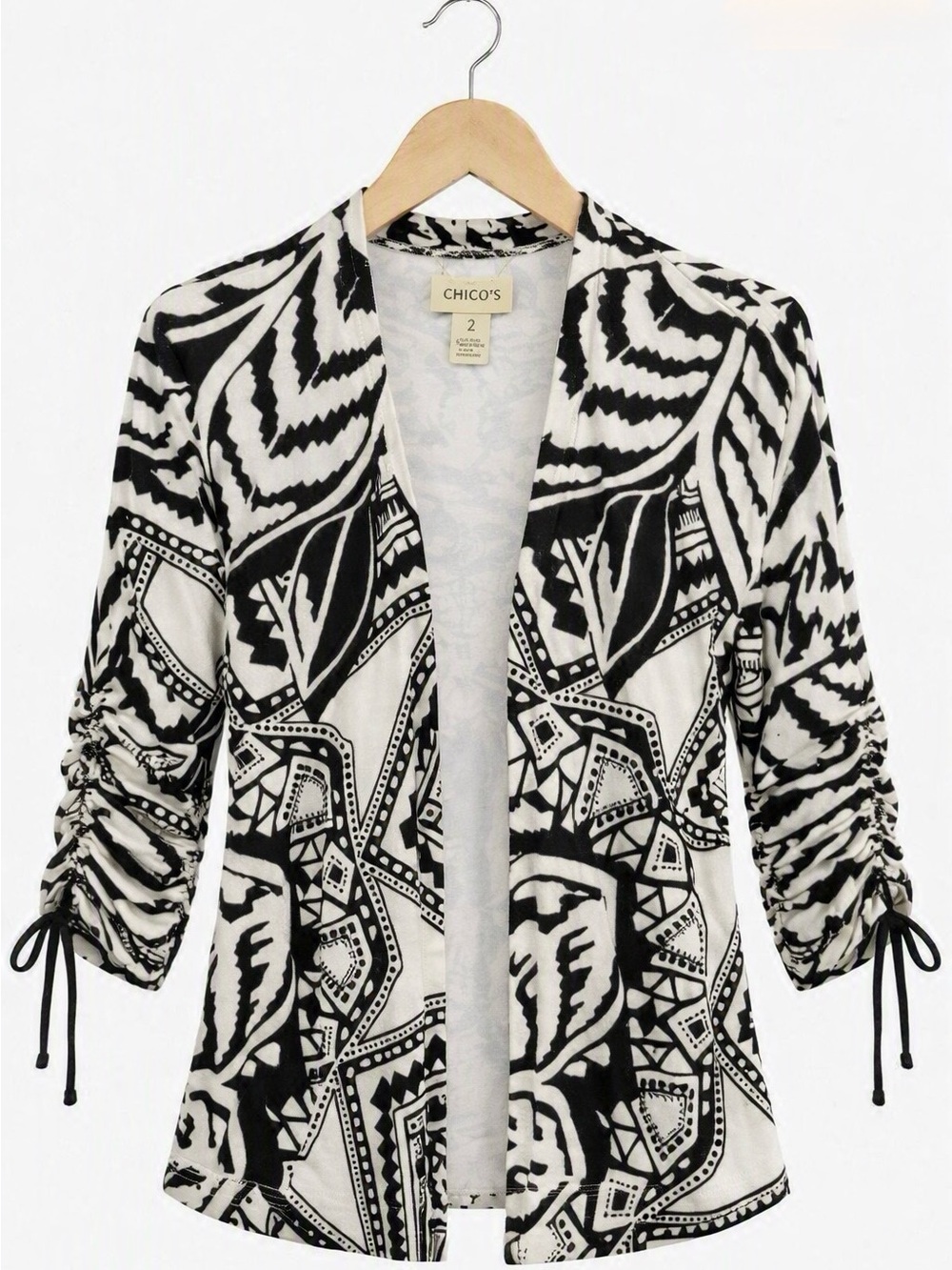 Chico’s Black & White Lightweight Open Cardigan